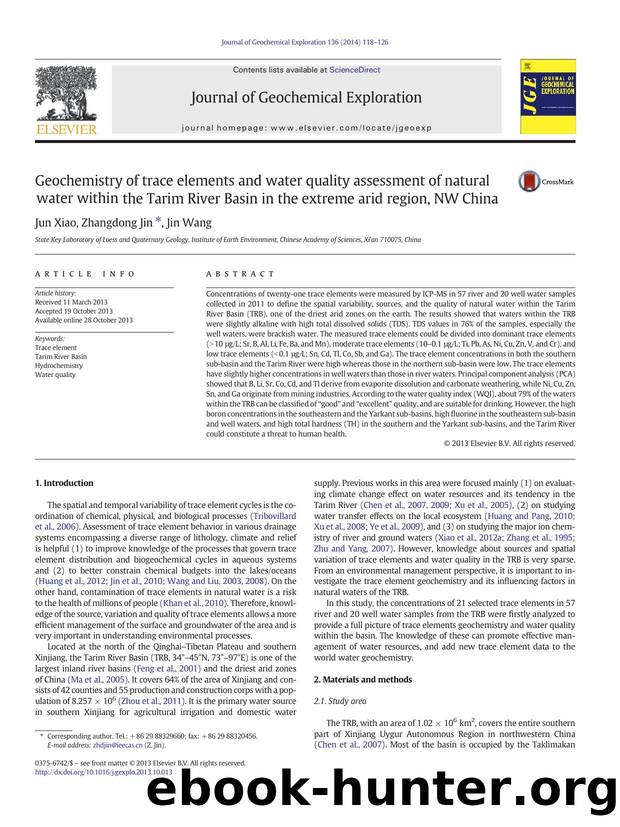 Geochemistry of trace elements and water quality assessment of natural water within the Tarim River Basin in the extreme arid region, NW China by Jun Xiao & Zhangdong Jin & Jin Wang