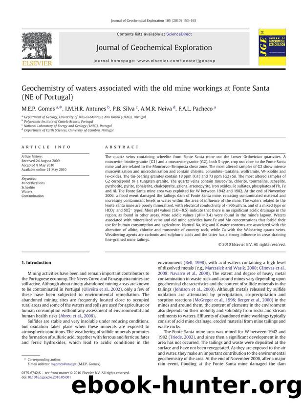 Geochemistry of waters associated with the old mine workings at Fonte Santa (NE of Portugal) by M.E.P. Gomes & I.M.H.R. Antunes & P.B. Silva & A.M.R. Neiva & F.A.L. Pacheco