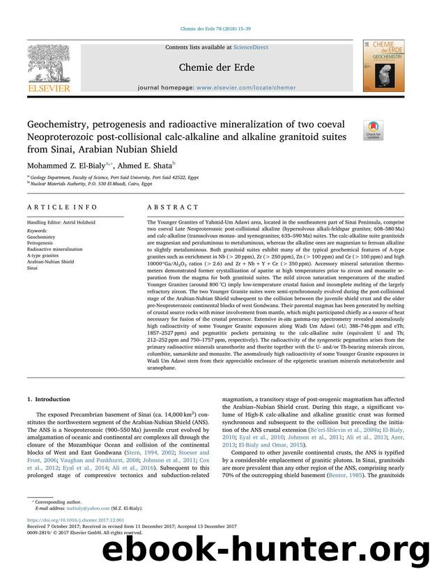 Geochemistry, petrogenesis and radioactive mineralization of two coeval Neoproterozoic post-collisional calc-alkaline and alkaline granitoid suites from Sinai, Arabian Nubian Shield by Mohammed Z. El-Bialy & Ahmed E. Shata