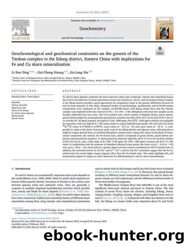 Geochronological and geochemical constraints on the genesis of the Tieshan complex in the Edong district, Eastern China with implications for Fe and Cu skarn mineralization by Li-Xue Ding & Gui-Cheng Huang & Jin-Long Xia