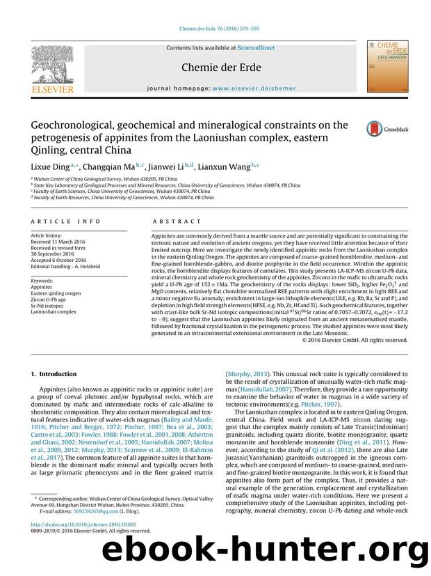 Geochronological, geochemical and mineralogical constraints on the petrogenesis of appinites from the Laoniushan complex, eastern Qinling, central China by Lixue Ding & Changqian Ma & Jianwei Li & Lianxun Wang
