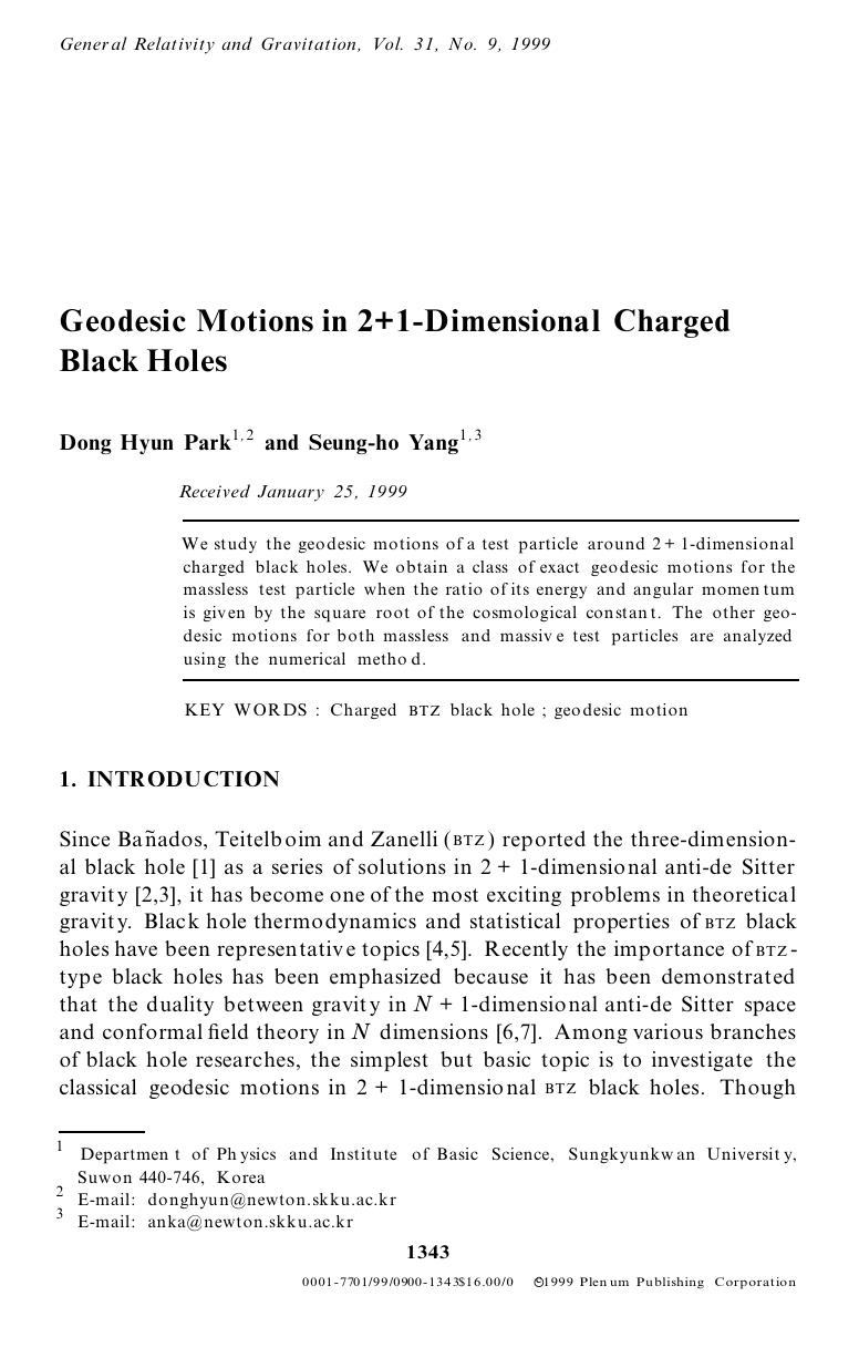 Geodesic Motions in 2 + 1-Dimensional Charged Black Holes by Unknown