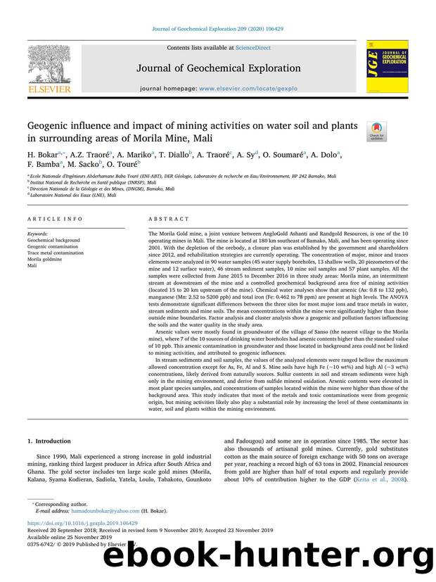 Geogenic influence and impact of mining activities on water soil and plants in surrounding areas of Morila Mine, Mali by unknow