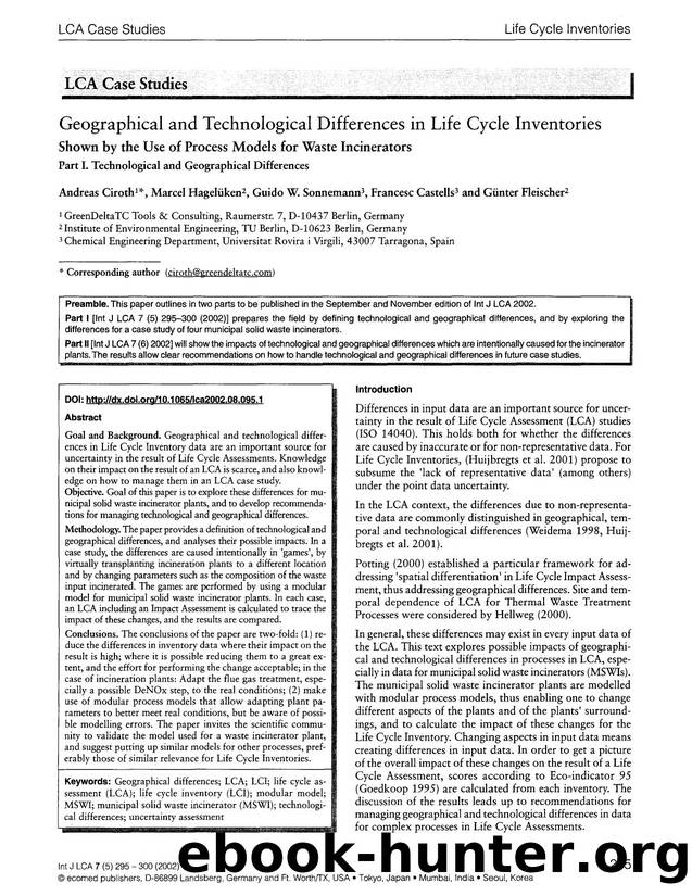 Geographical and technological differences in life cycle inventories shown by the use of process models for waste incinerators part I. technological and geographical differences by Unknown