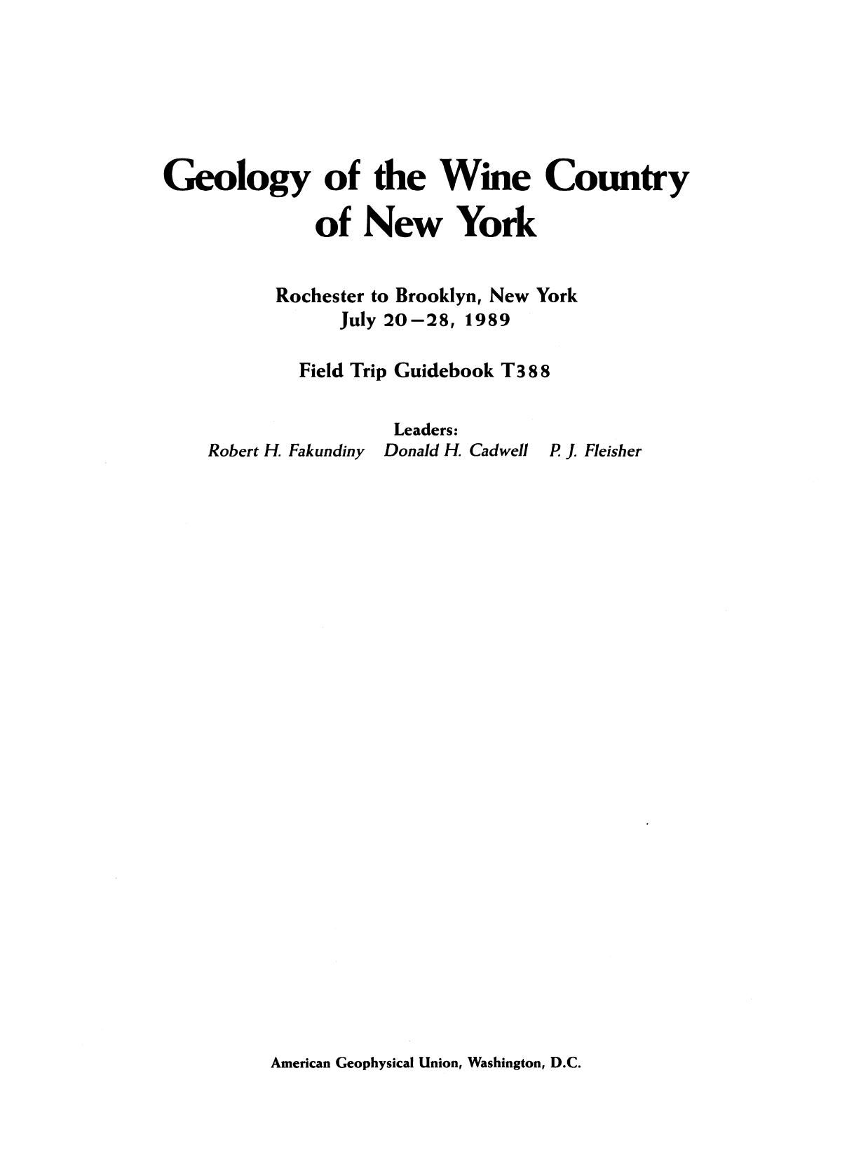 Geology of the Wine Country of New York: Rochester to Brooklyn, New York July 20-28, 1989 by Robert H. Fakundiny Donald H. Cadwell P. J. Fleisher(auth.)