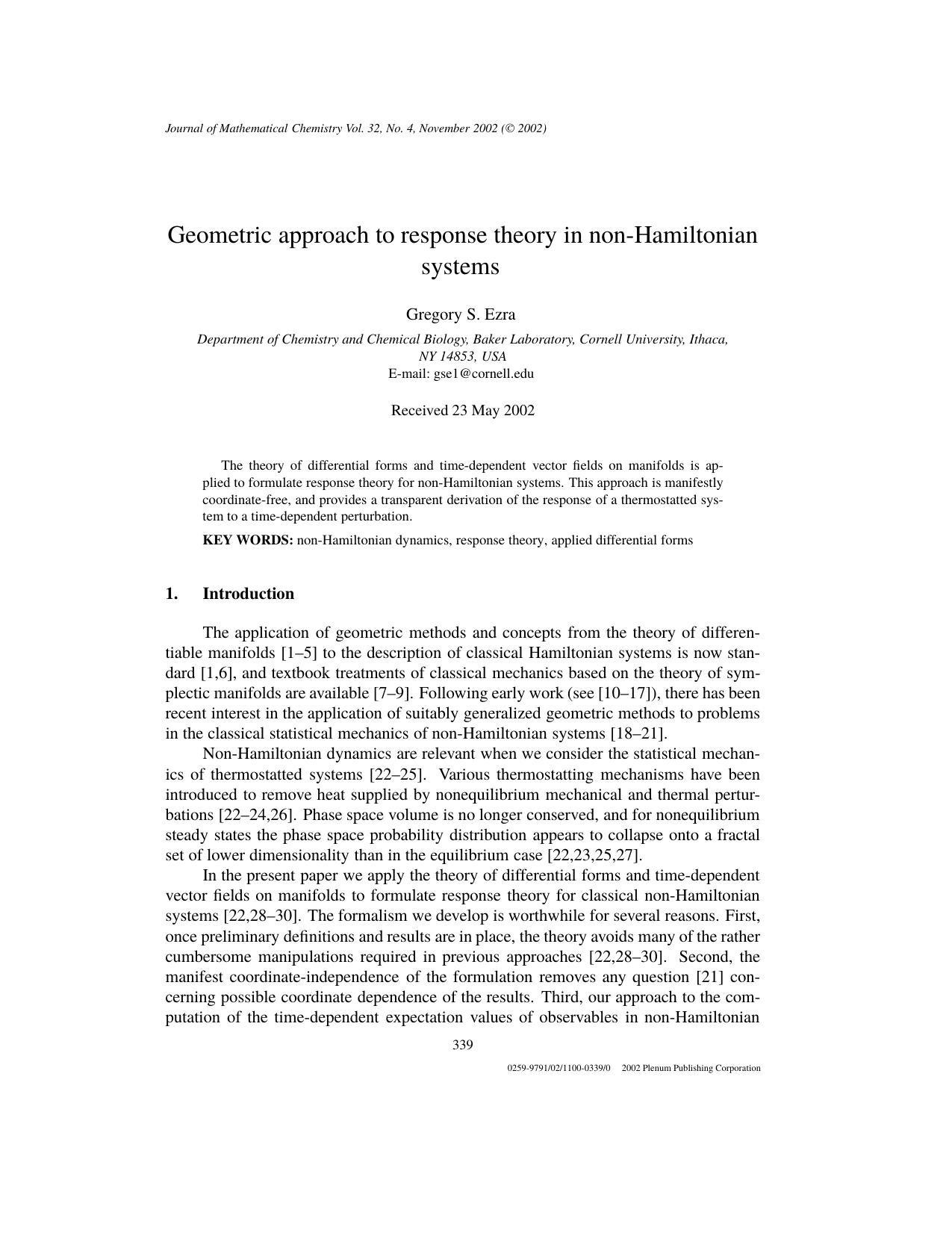 Geometric Approach to Response Theory in Non-Hamiltonian Systems by Unknown