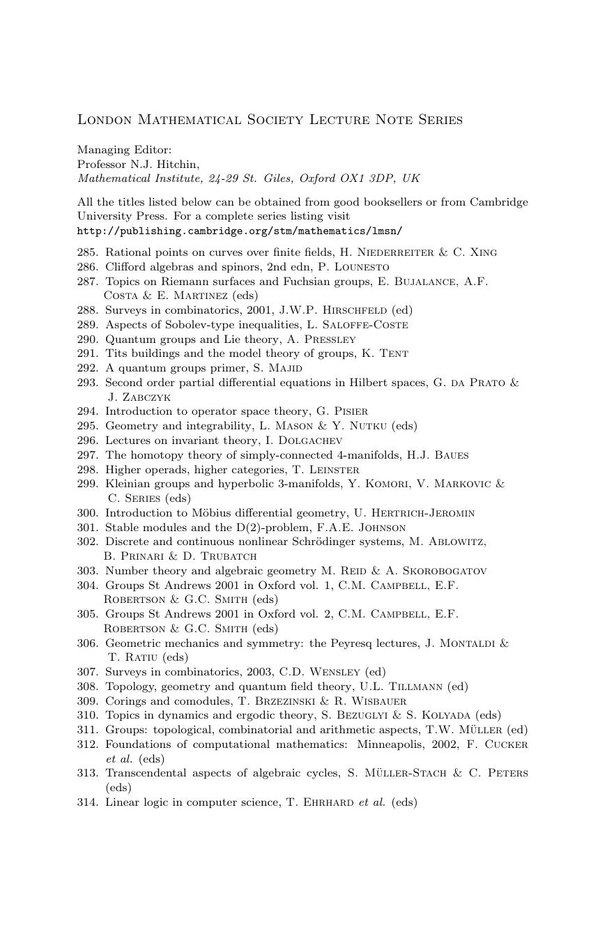 Geometric Mechanics and Symmetry: The Peyresq Lectures by James Montaldi Tudor Ratiu