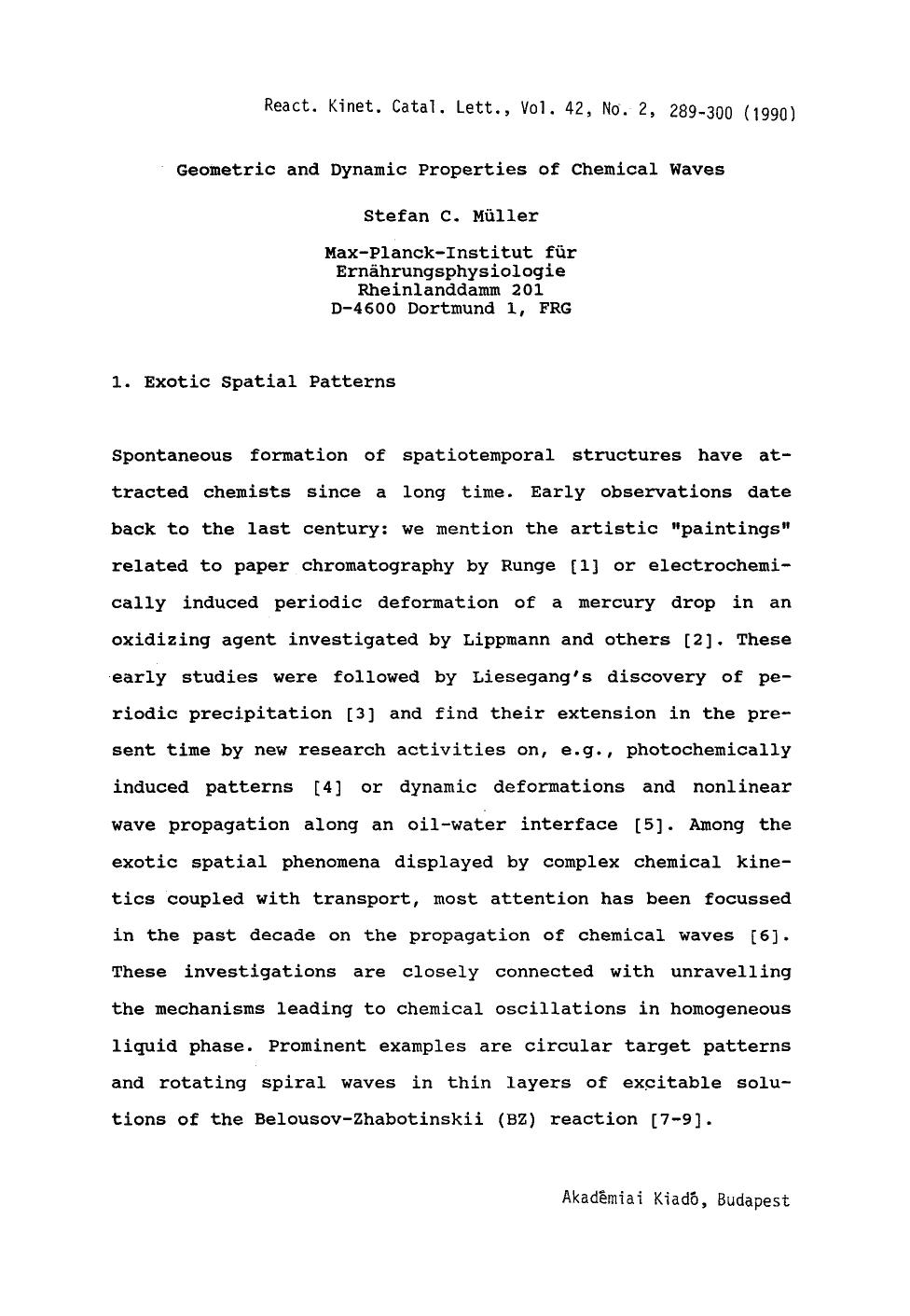 Geometric and dynamic properties of chemical waves by Unknown