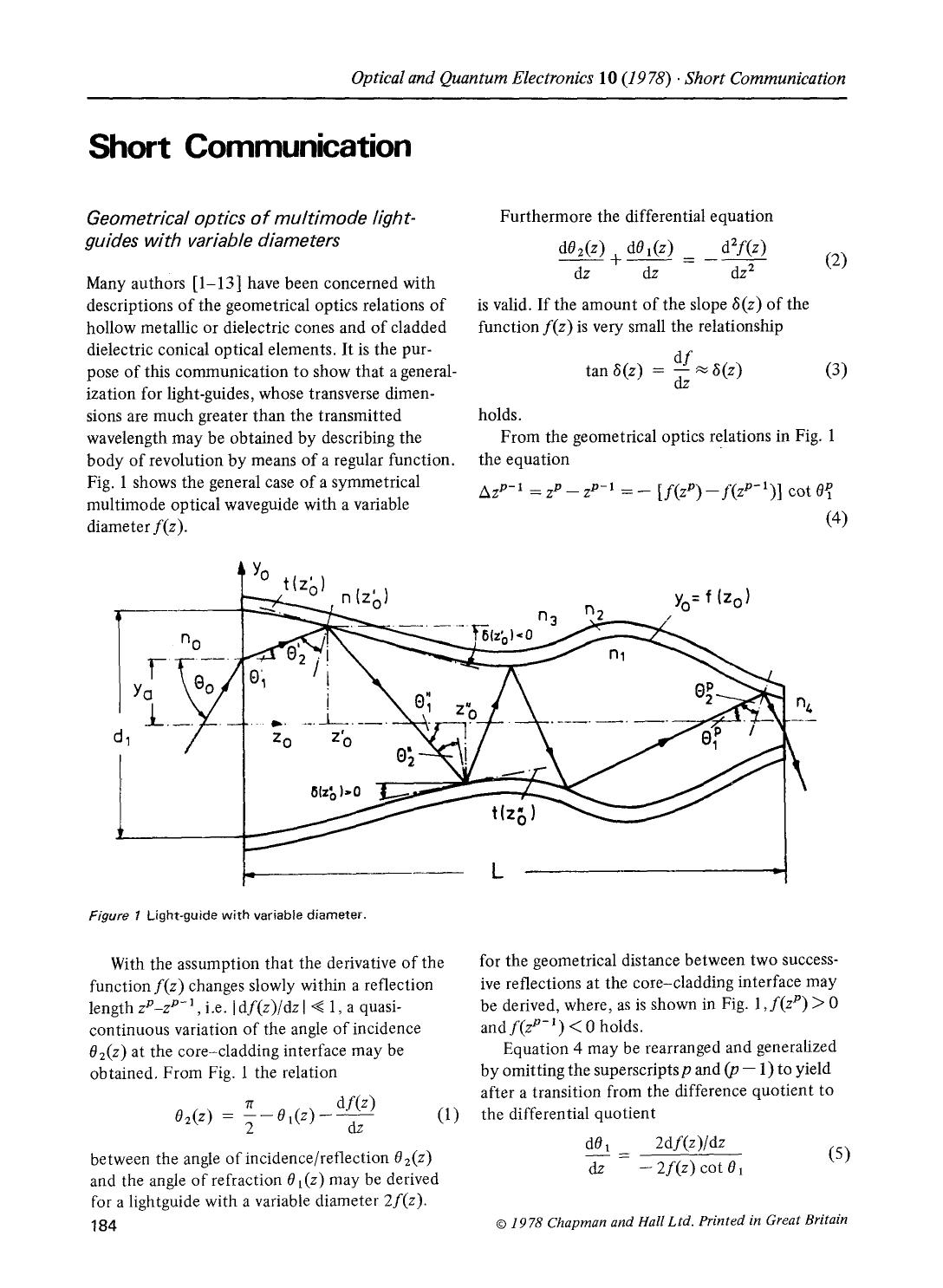 Geometrical optics of multimode light-guides with variable diameters by Unknown