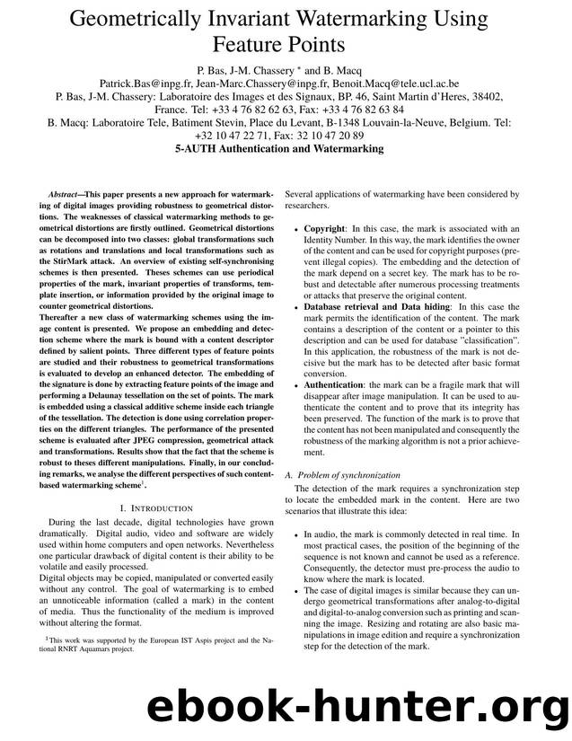 Geometrically Invariant Watermarking Using Feature Points by Unknown