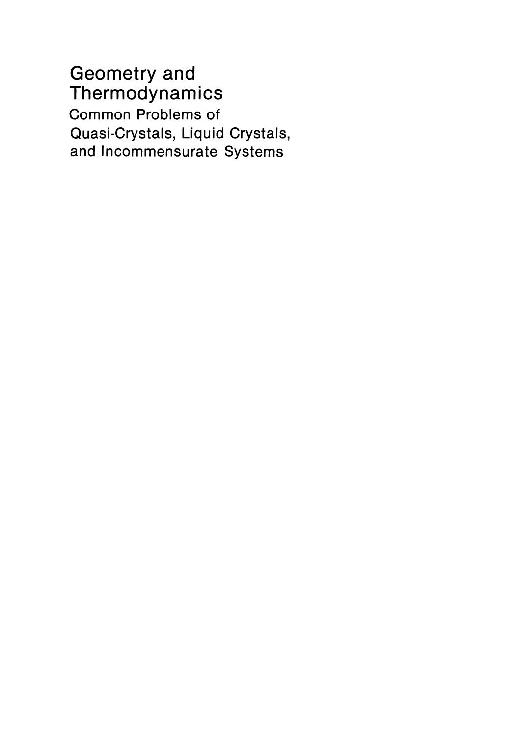 Geometry and Thermodynamics: Common Problems of Quasi-Crystals, Liquid Crystals, and Incommensurate Systems by Alan L. Mackay (auth.) J.-C. Tolédano (eds.)