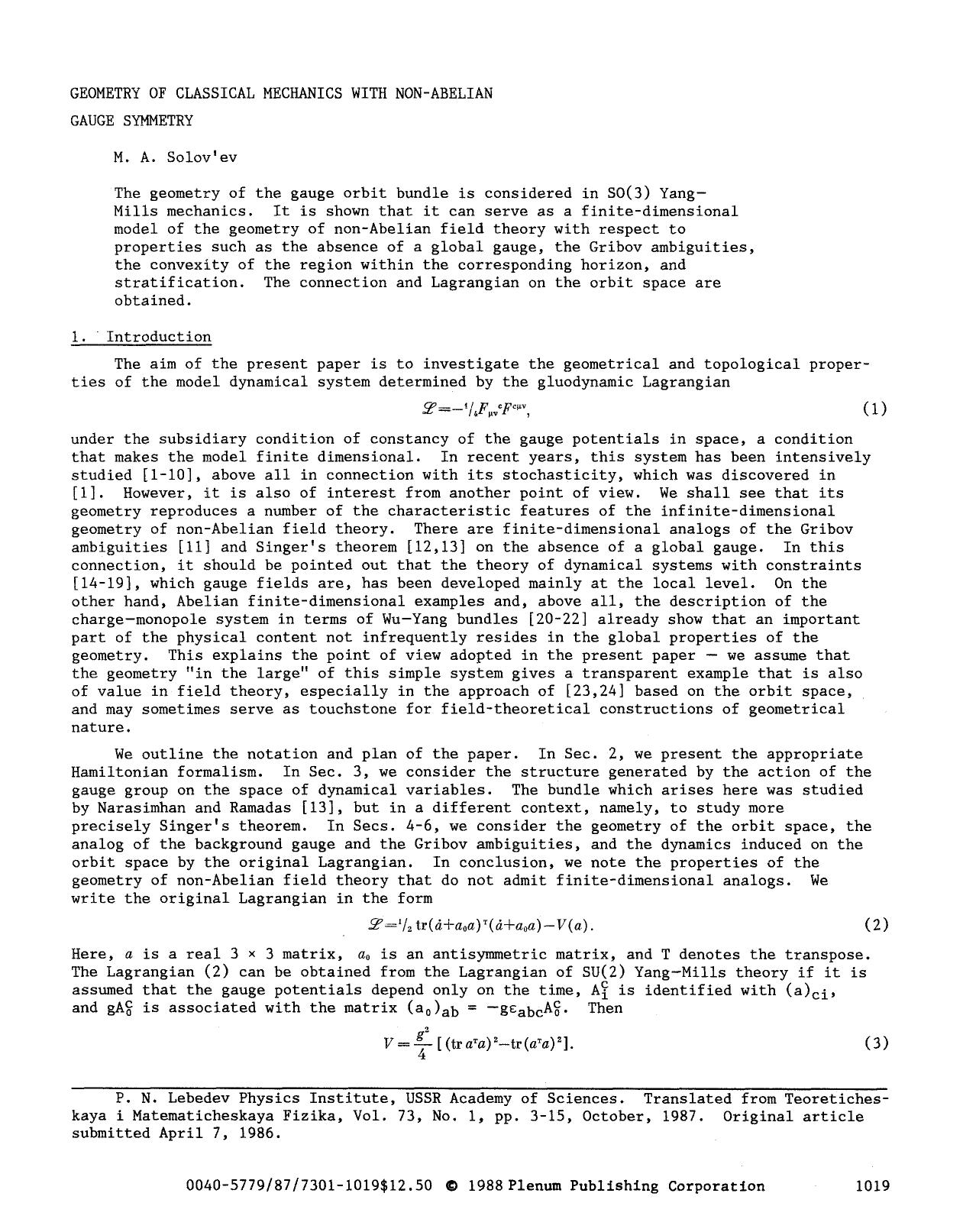 Geometry of classical mechanics with non-Abelian gauge symmetry by Unknown