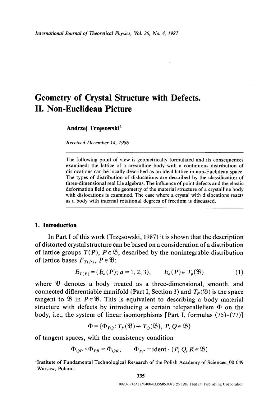 Geometry of crystal structure with defects. II. Non-Euclidean picture by Unknown