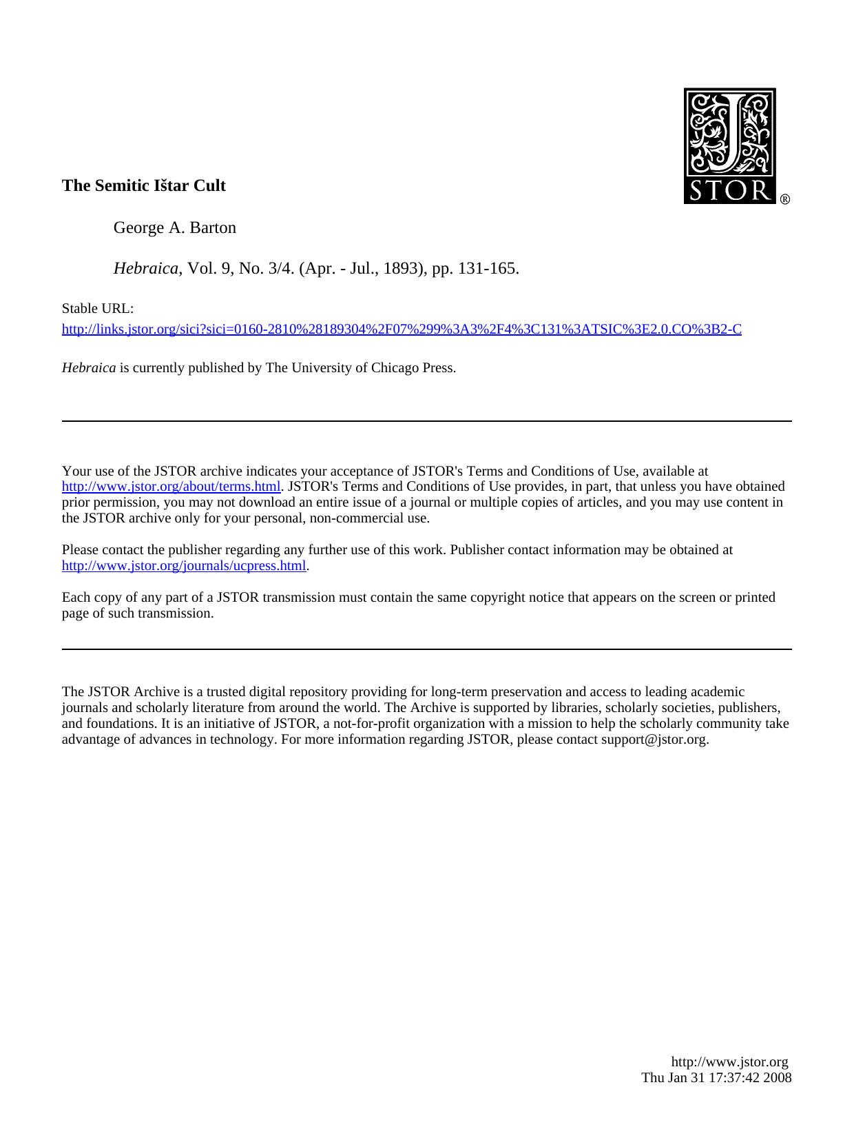 George A. Barton by The Semitic Istar Cult