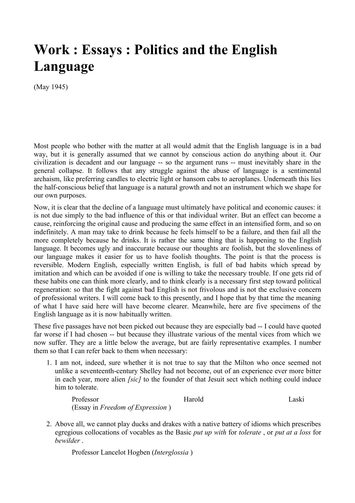 George Orwell - Essay by Politics & the English Language