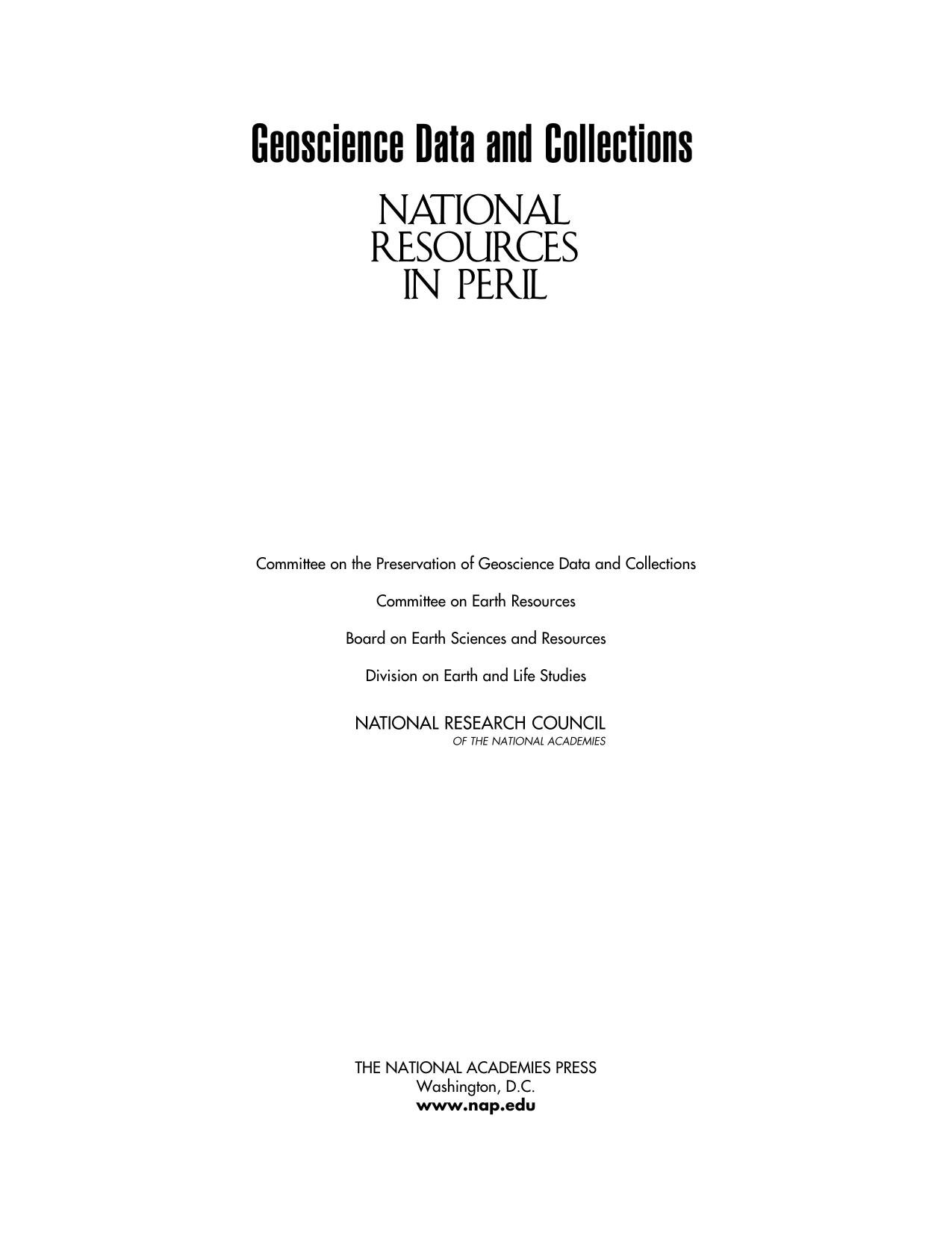 Geoscience Data and Collections: National Resources in Peril by National Research Council