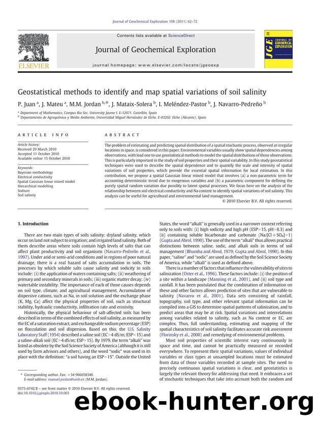 Geostatistical methods to identify and map spatial variations of soil salinity by P. Juan & J. Mateu & M.M. Jordan & J. Mataix-Solera & I. Meléndez-Pastor & J. Navarro-Pedreño