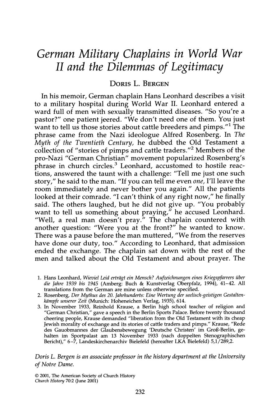German Military Chaplains in World War II and the Dilemmas of Legitimacy by Unknown