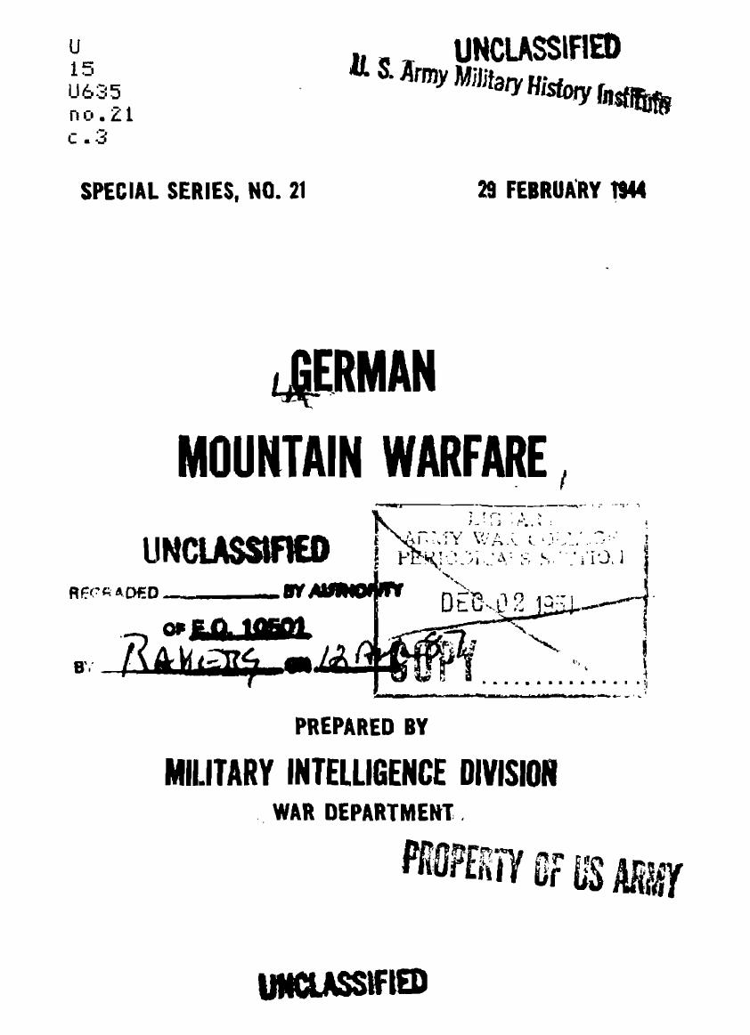 German mountain warfare by United States. War Dept. Military Intelligence Division