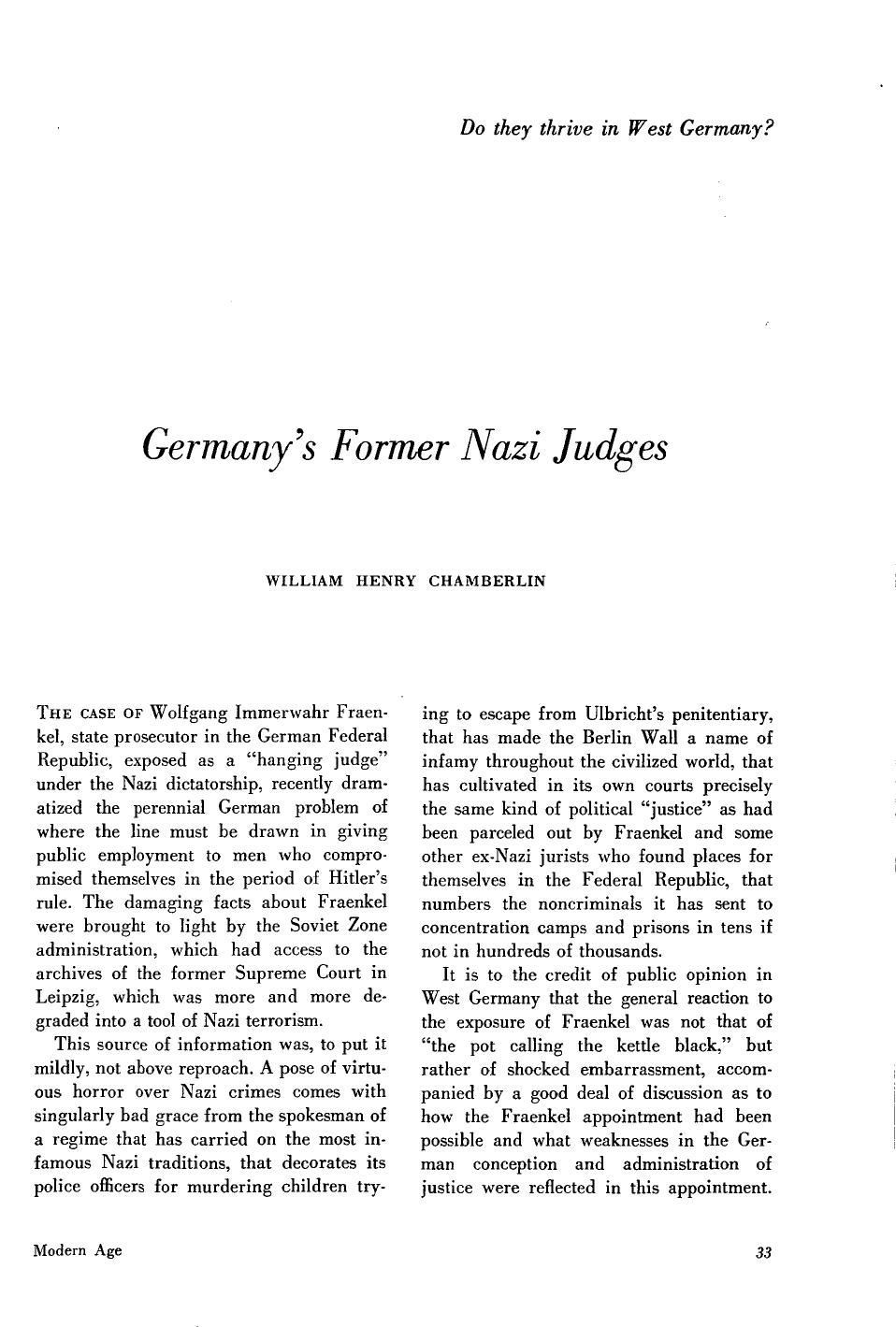 Germany's Former Nazi Judges by Unknown