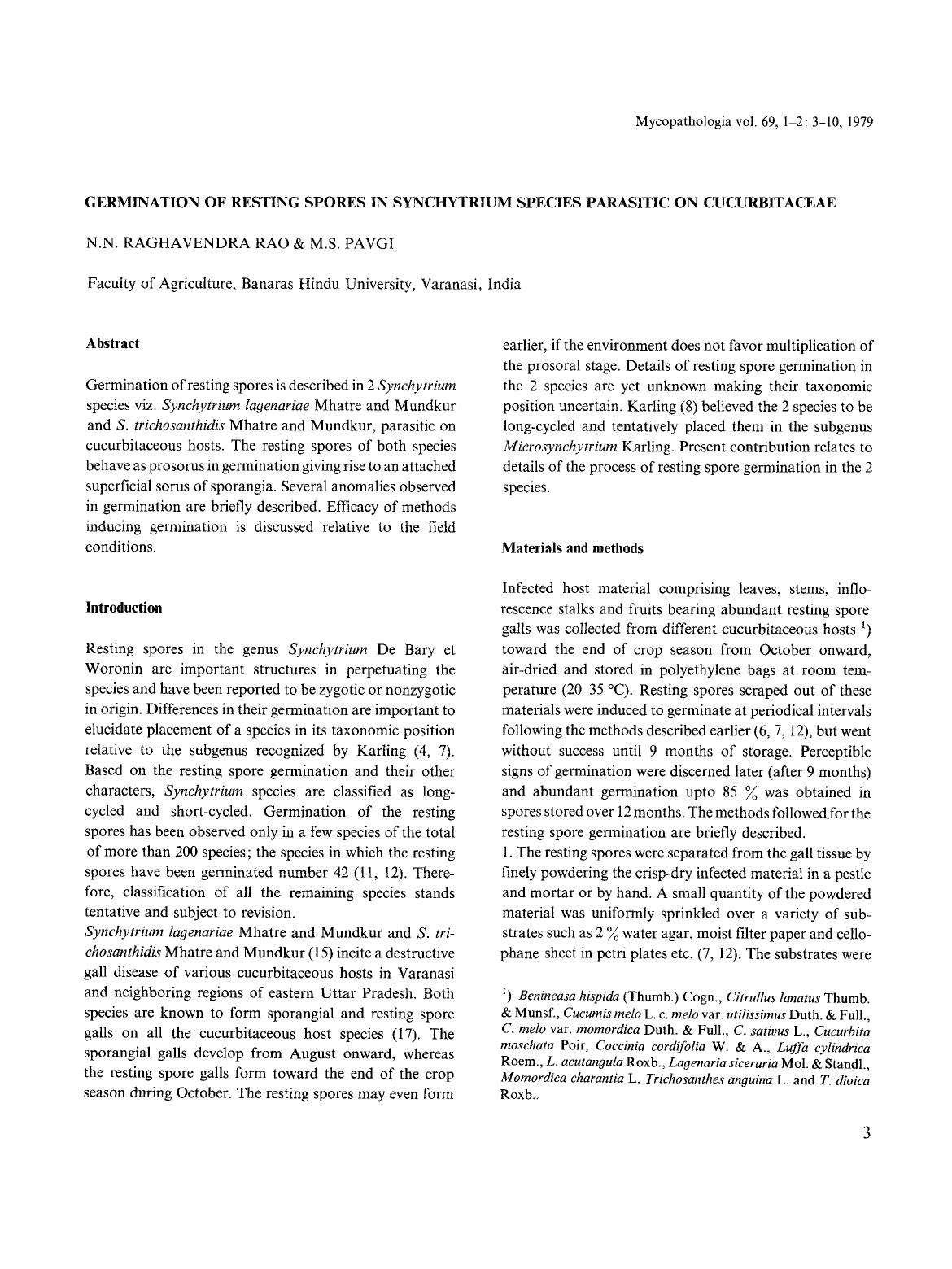 Germination of resting spores in Synchytrium species parasitic on cucurbitaceae by Unknown