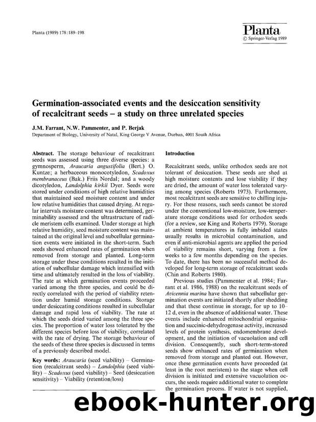 Germination-associated events and the desiccation sensitivity of recalcitrant seeds — a study on three unrelated species by Unknown