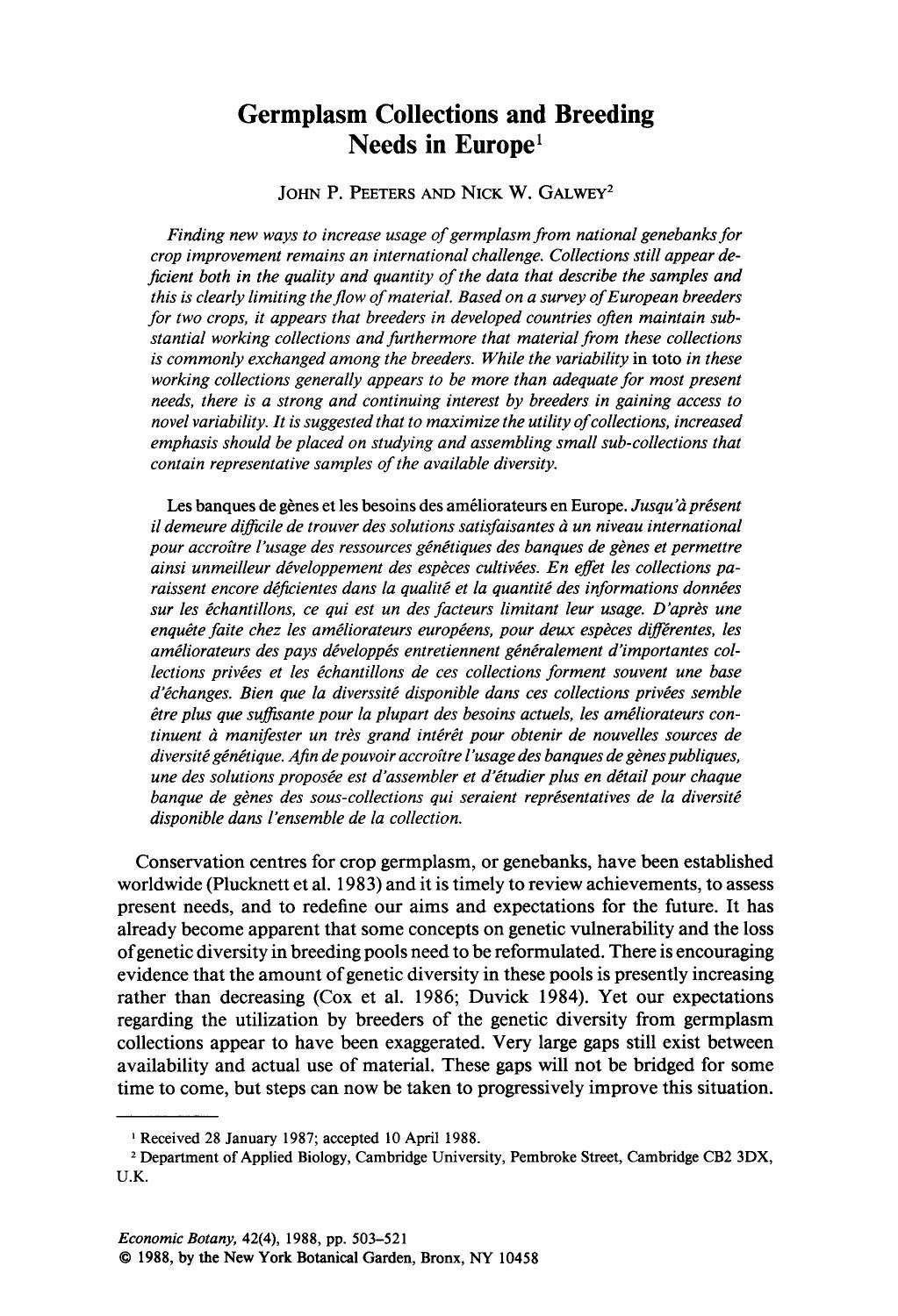 Germplasm collections and breeding needs in Europe by Unknown