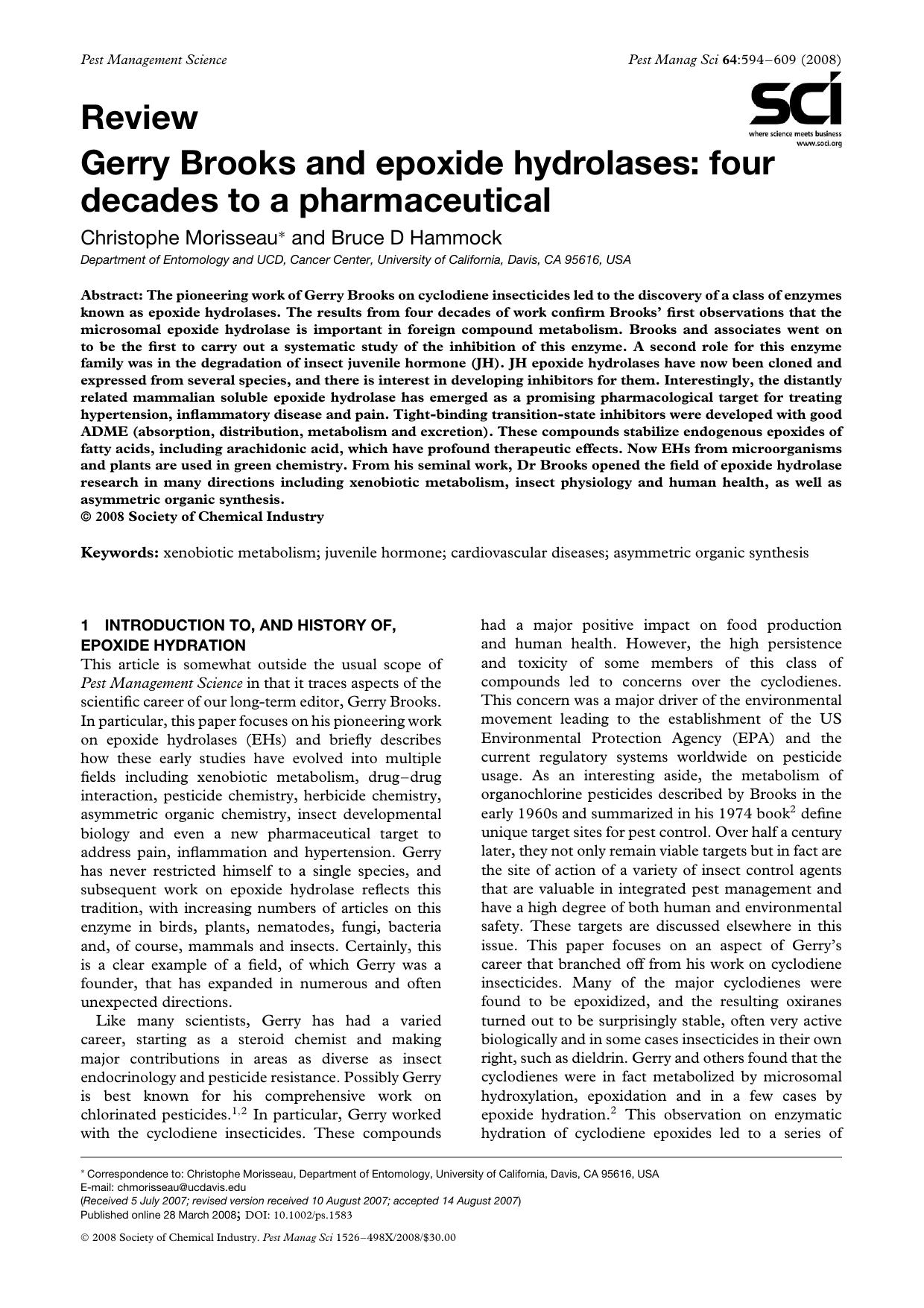 Gerry Brooks and epoxide hydrolases: four decades to a pharmaceutical by Unknown