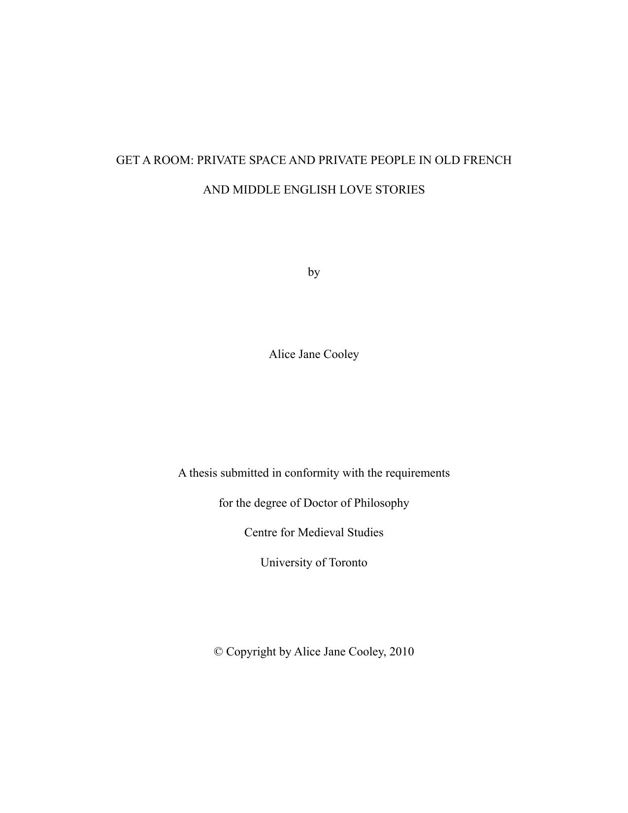 Get a room: Private space and private people in Old French and Middle English love stories. by Cooley