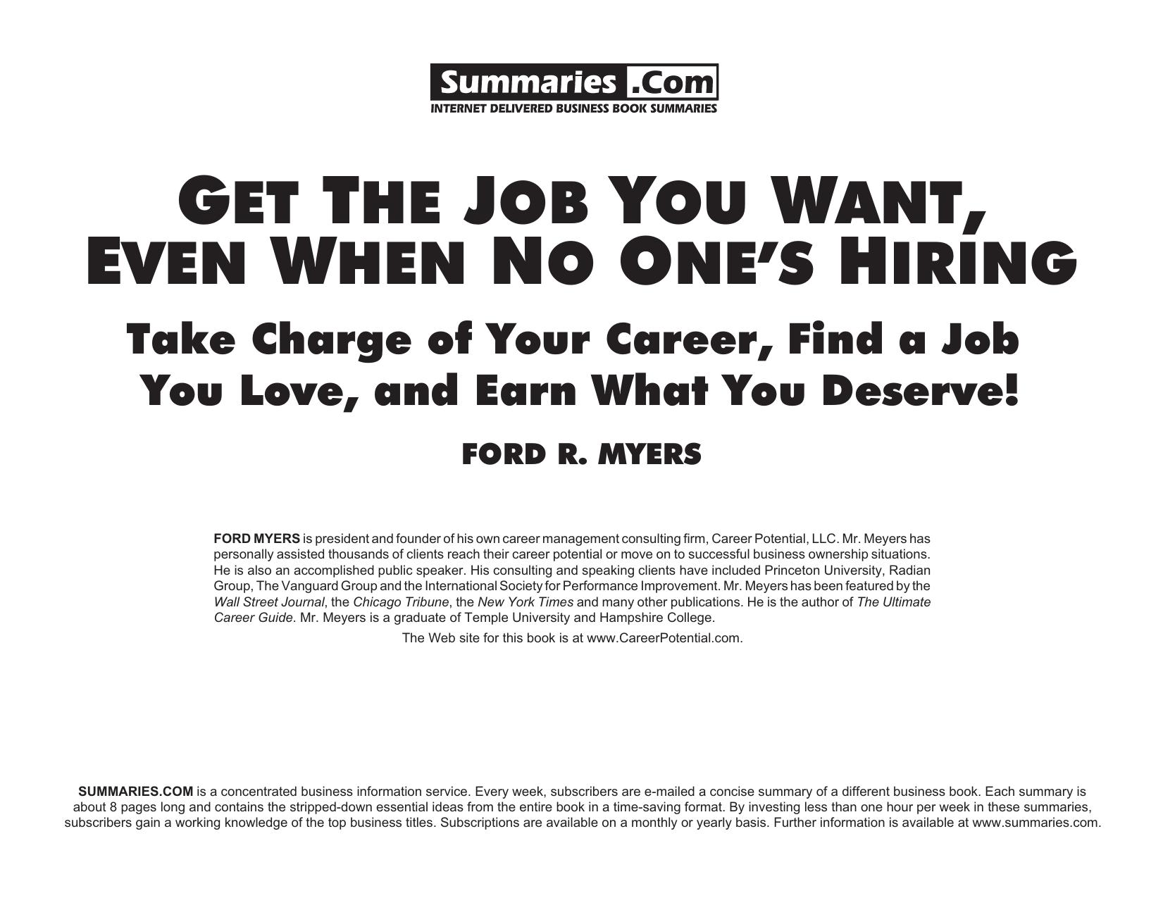 Get the Job You Want, Even Wh... by Summaries.Com