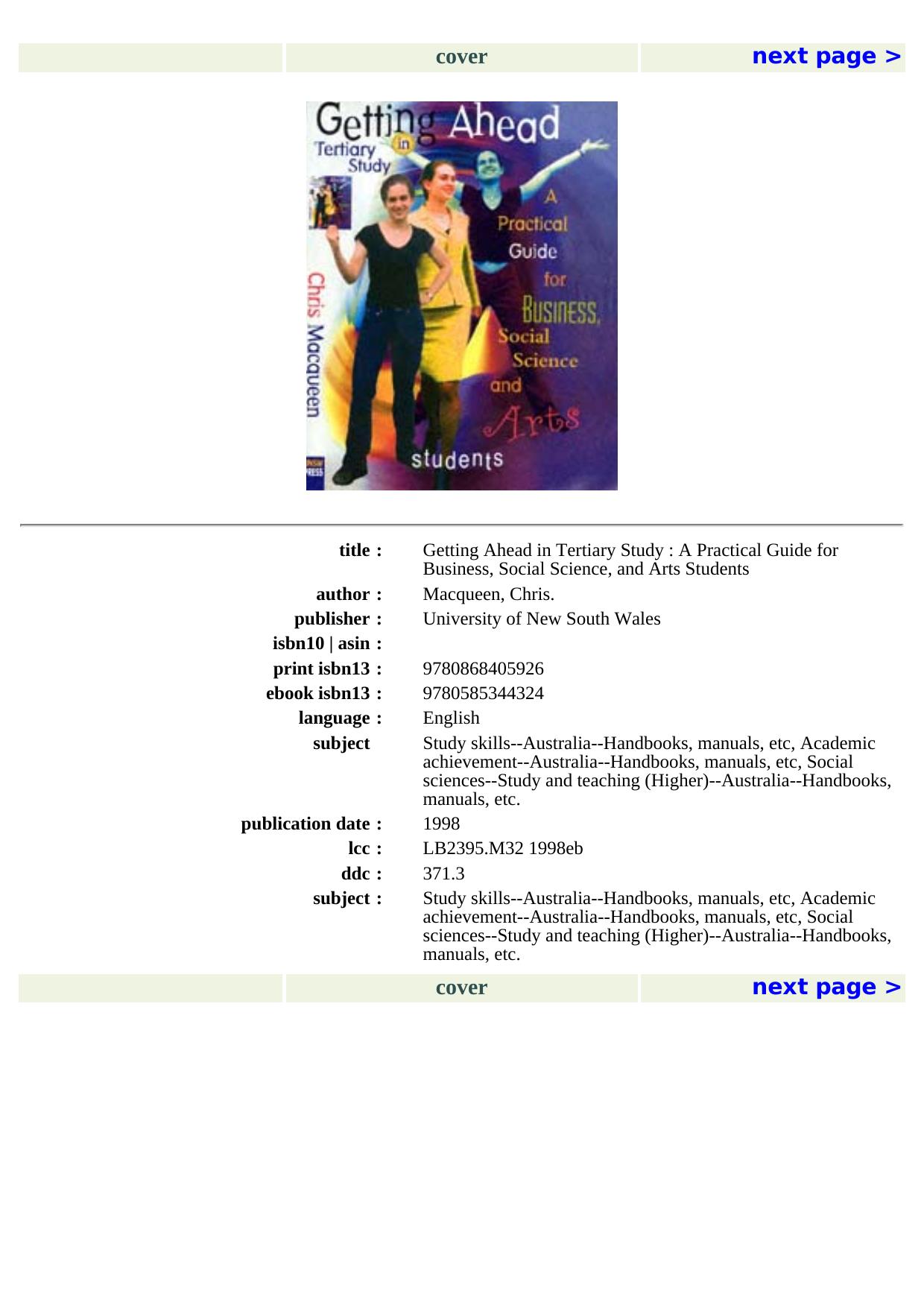 Getting Ahead in Tertiary Study: A Practical Guide for Business, Social Science and Arts Students by Chris MacQueen