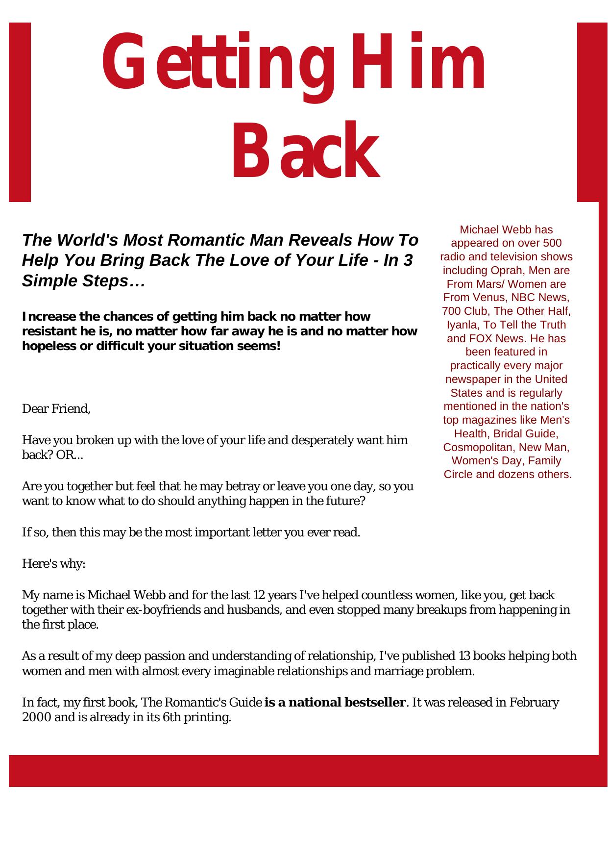 Getting Him Back - Oprah Expert Reveals How To Get Your Man Back. by Best of Kuszter's Collection