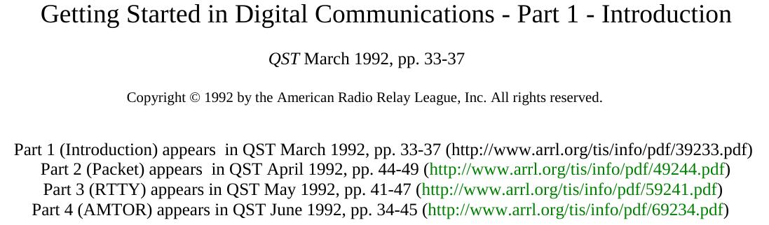 Getting Started in Digital Communications - Part 1 - Introduction by Unknown