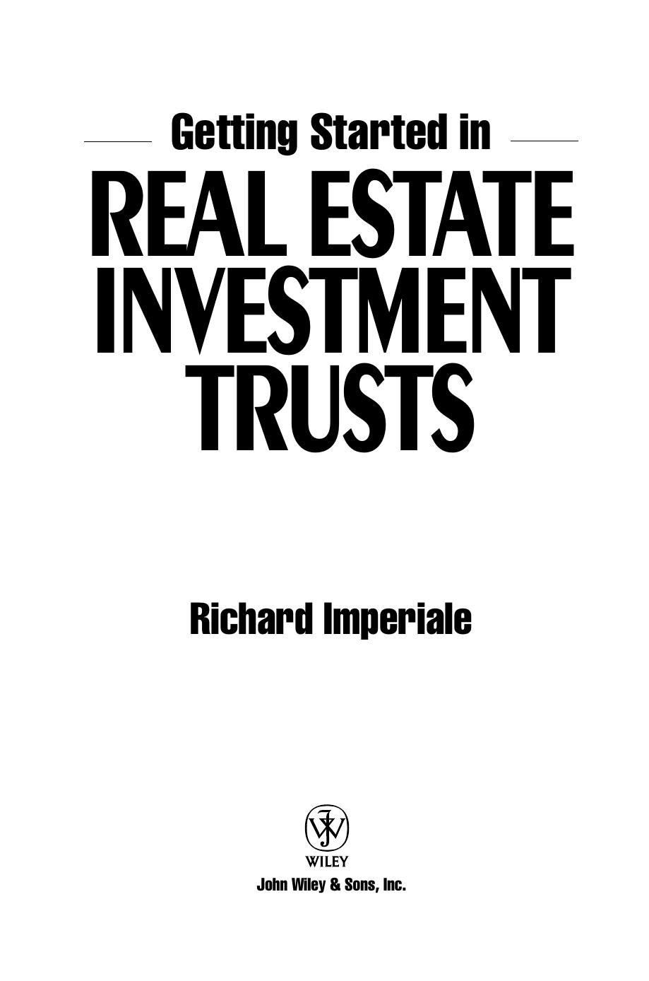 Getting Started in Real Estate Investment Trusts (Getting Started In.....) by Richard Imperiale