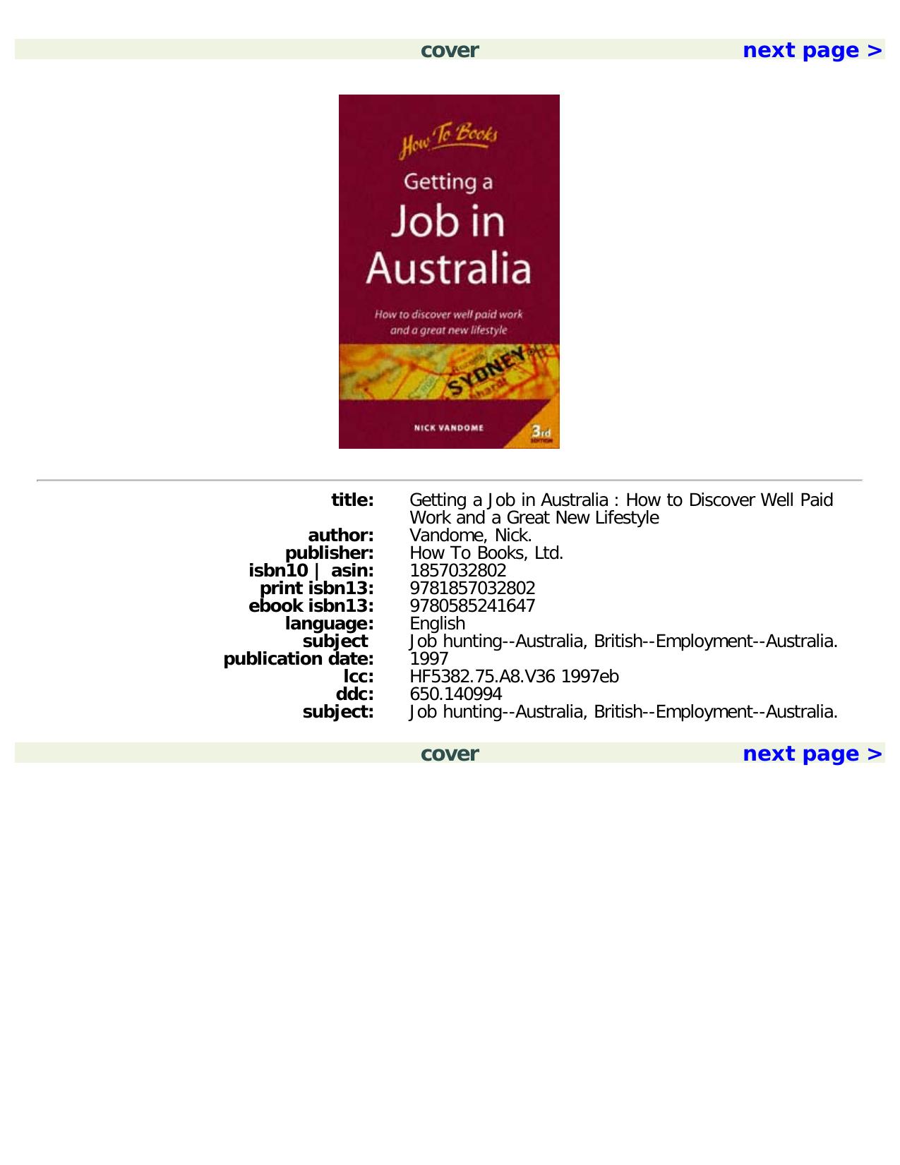 Getting a Job in Australia: How to Discover Well Paid Work and a Great New Lifestyle by Nick Vandome