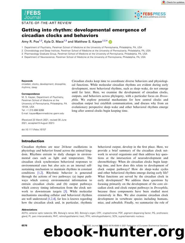 Getting into rhythm: developmental emergence of circadian clocks and behaviors by Unknown