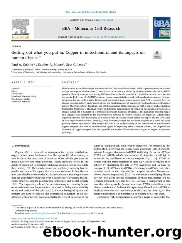 Getting out what you put in_ Copper in mitochondria and its impacts on human disease by Paul A. Cobine & Stanley A. Moore & Scot C. Leary