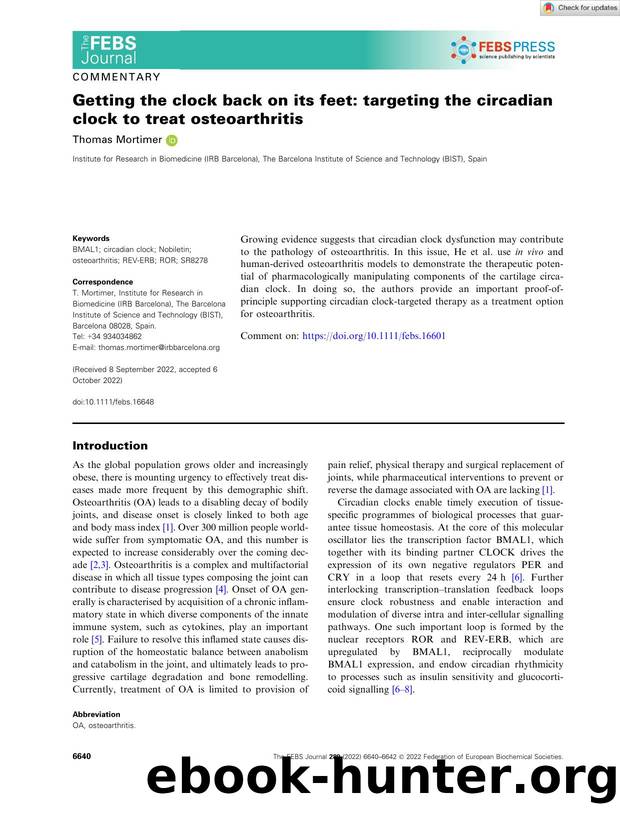 Getting the clock back on its feet: targeting the circadian clock to treat osteoarthritis by Unknown
