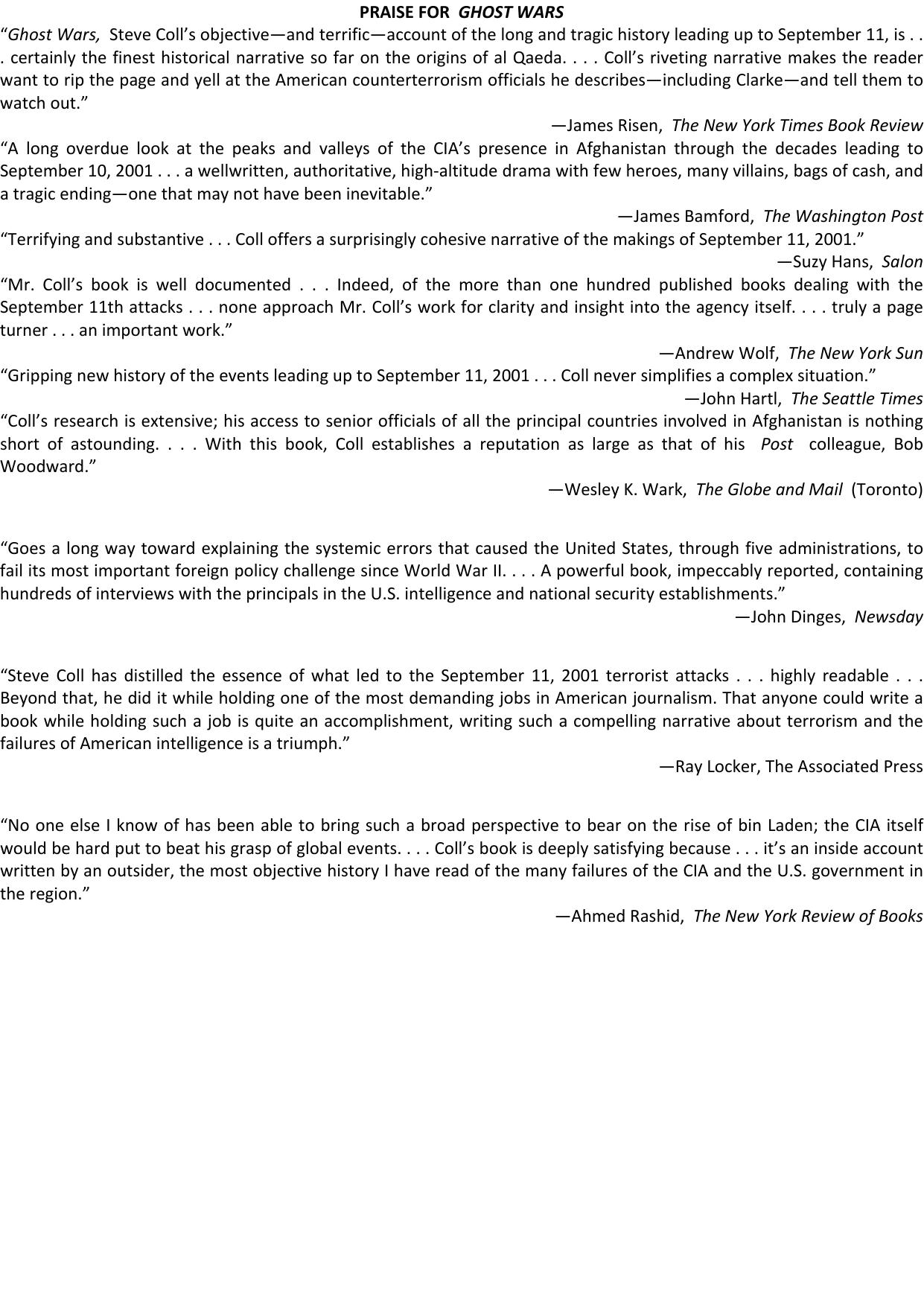 Ghost Wars The Secret History of the CI by Steve Coll