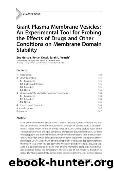 Giant Plasma Membrane Vesicles: An Experimental Tool for Probing the Effects of Drugs and Other Conditions on Membrane Domain Stability by Zoe Gerstle & Rohan Desai & Sarah L. Veatch