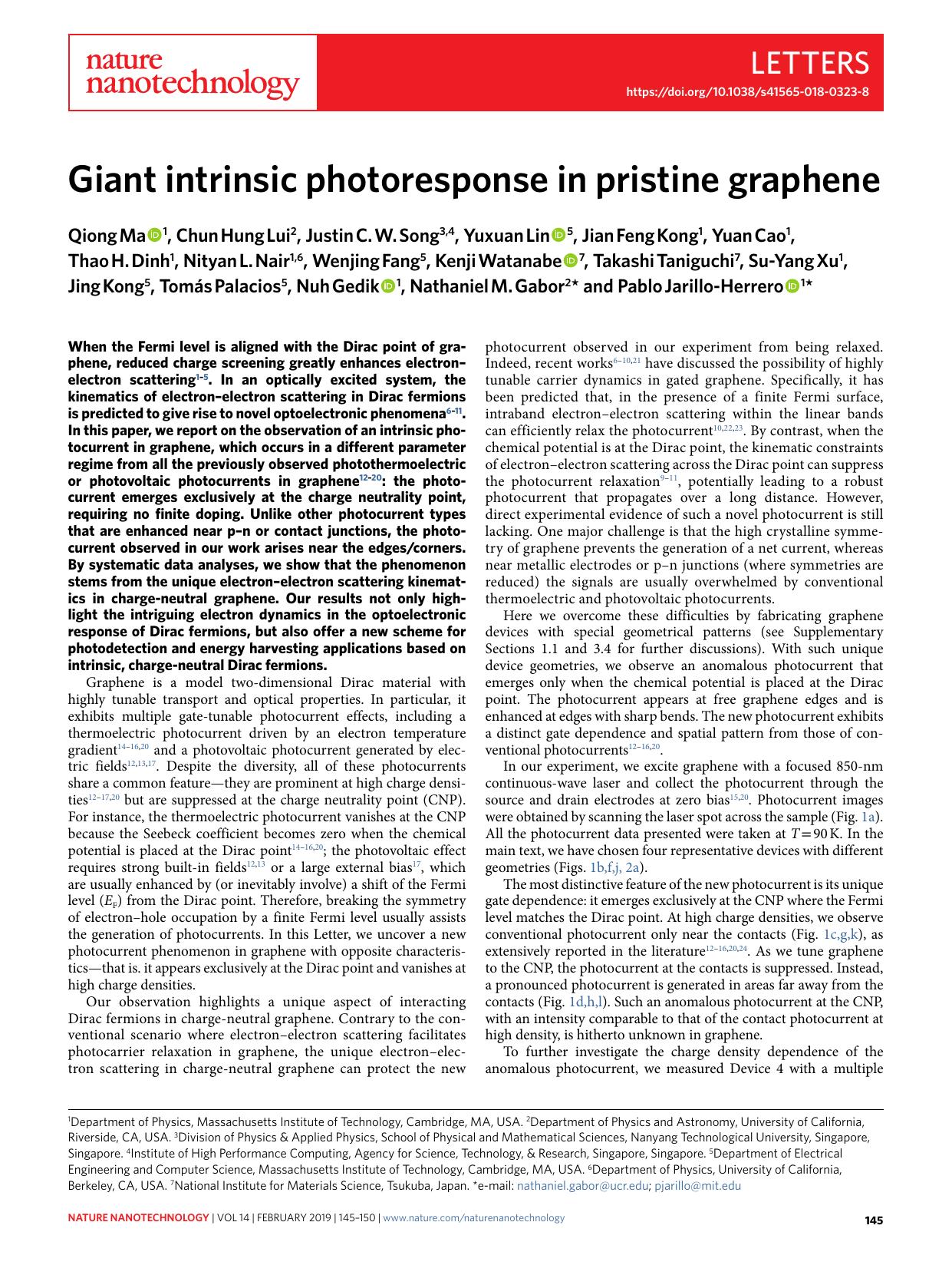 Giant intrinsic photoresponse in pristine graphene by unknow