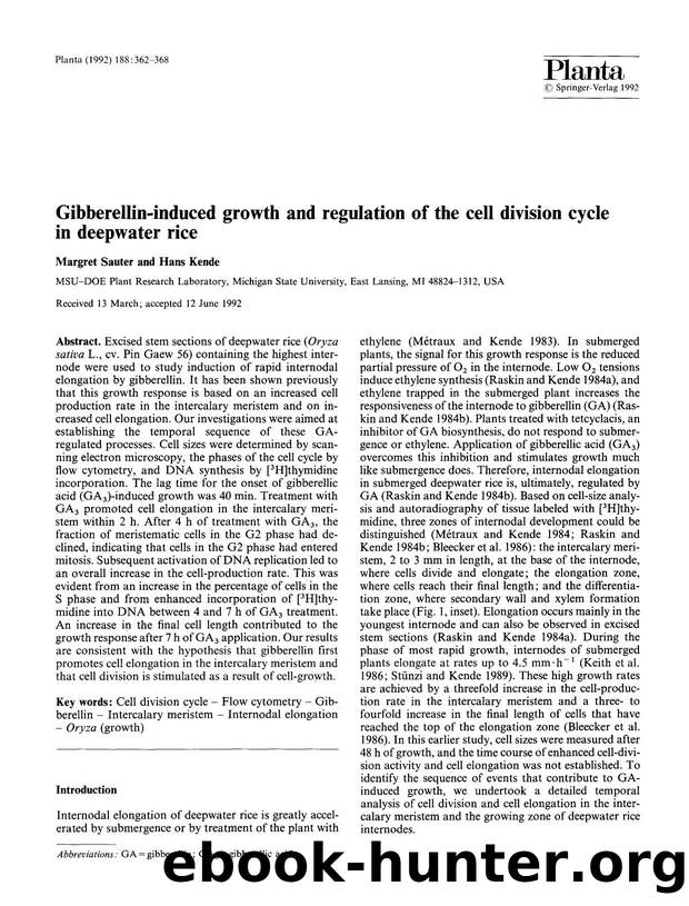 Gibberellin-induced growth and regulation of the cell division cycle in deepwater rice by Unknown