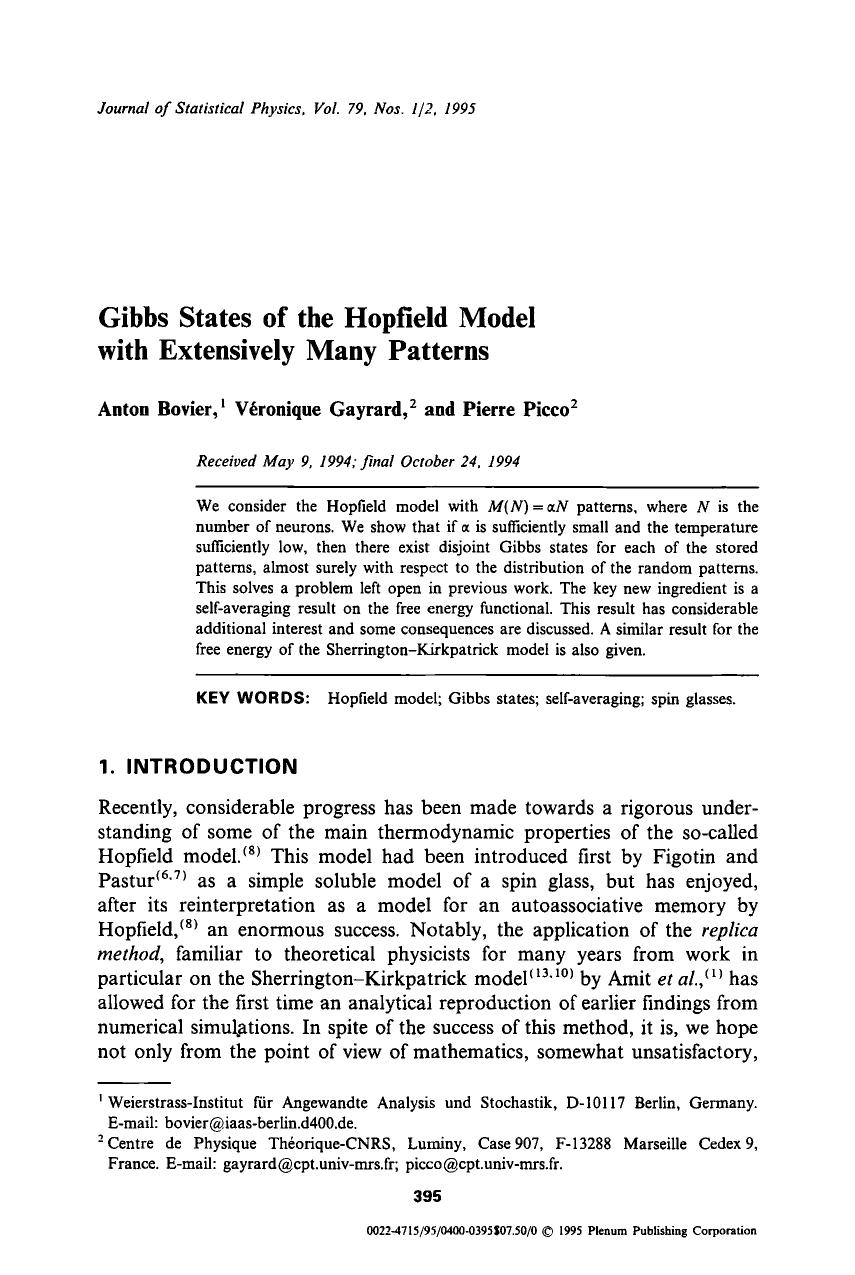 Gibbs states of the Hopfield model with extensively many patterns by Unknown