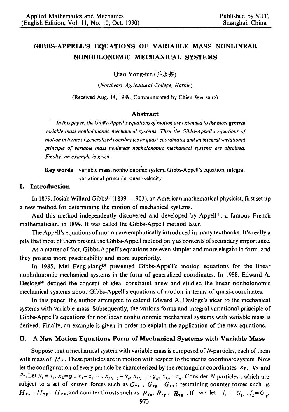 Gibbs-Appell's equations of variable mass nonlinear nonholonomic mechanical systems by Unknown