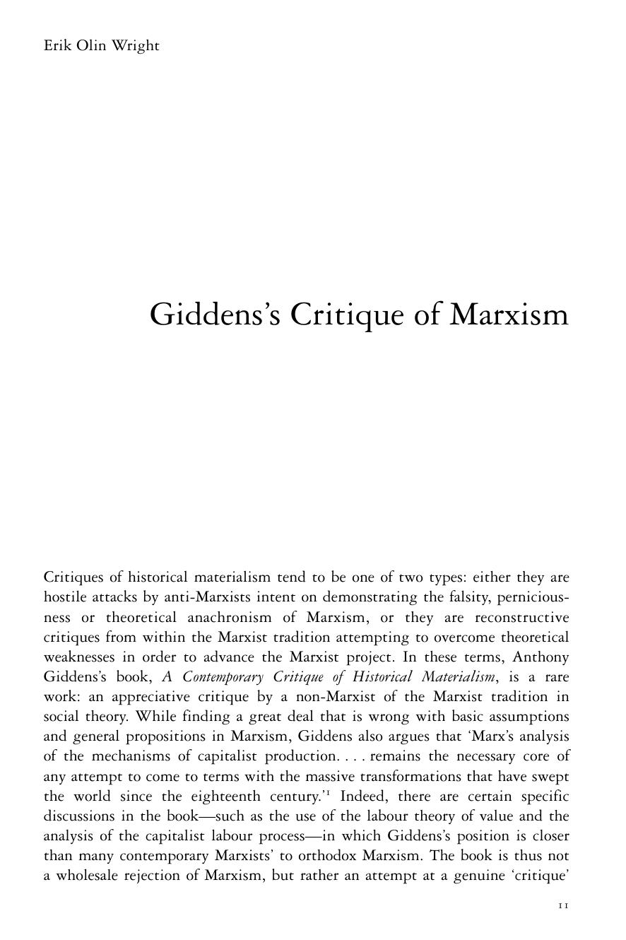 Giddens’s Critique of Marxism by Erik Olin Wright