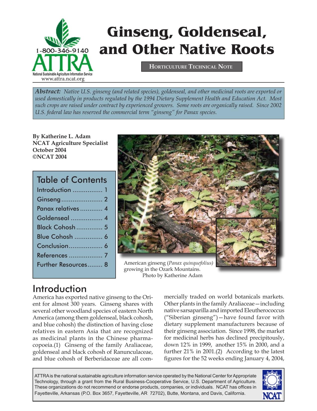 Ginseng, Goldenseal, and Other Native Roots by Katherine L. Adam