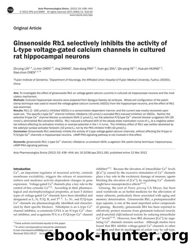 Ginsenoside Rb1 selectively inhibits the activity of L-type voltage-gated calcium channels in cultured rat hippocampal neurons by unknow