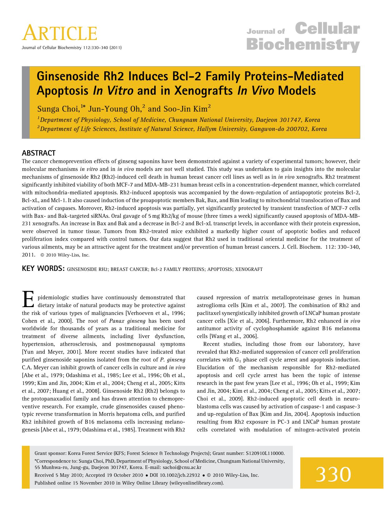 Ginsenoside Rh2 induces Bcl2 family proteinsmediated apoptosis in vitro and in xenografts in vivo models by Unknown