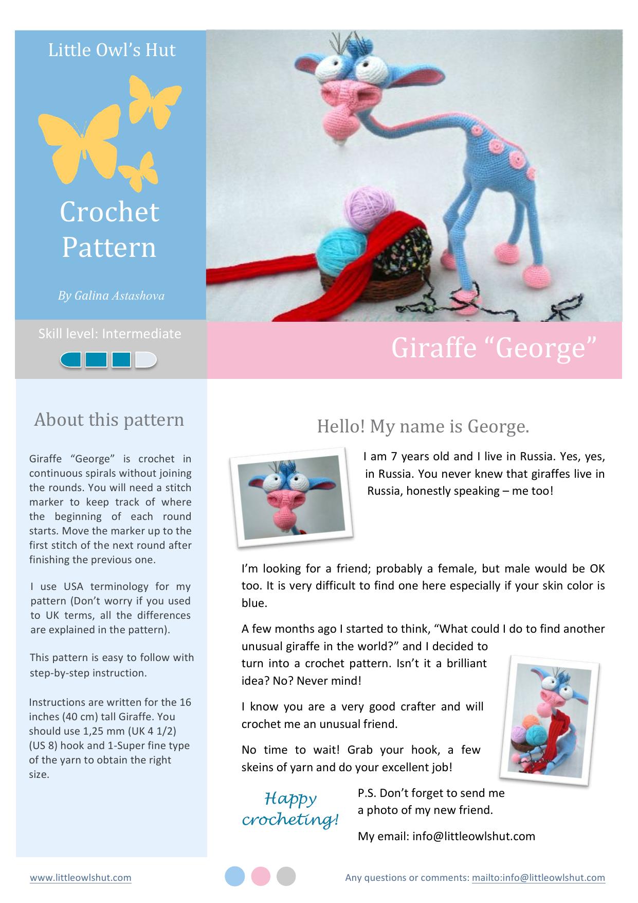 Giraffe George Crochet Pattern Amigurumi toy with wire frame by Astashova Galina