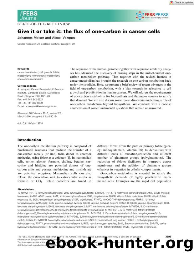 Give it or take it: the flux of oneâcarbon in cancer cells by Unknown
